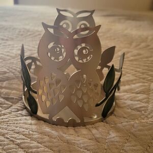 Bath & Body Works Silver and Green Owl Candle Holder